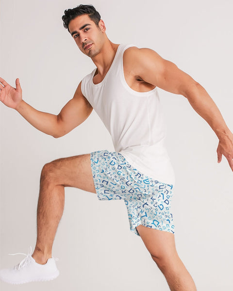 Blue on Blue Hebrew Letter Men's Jogger Shorts