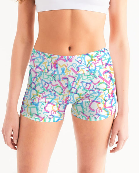 Trippy Hebrew Women's Mid-Rise Yoga Shorts